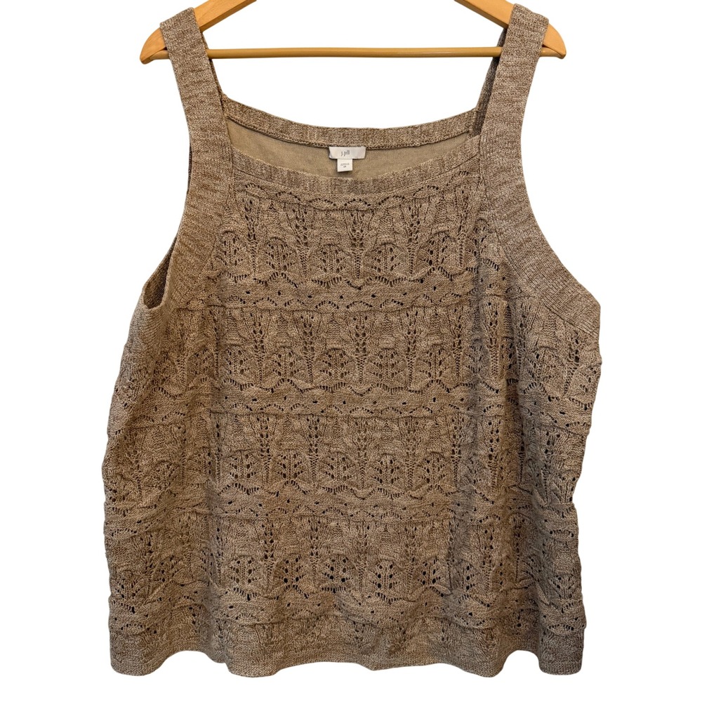J. Jill Sweater Tank Top Womens 2X Tan Pointelle Knit Square Neck Excellent Boho